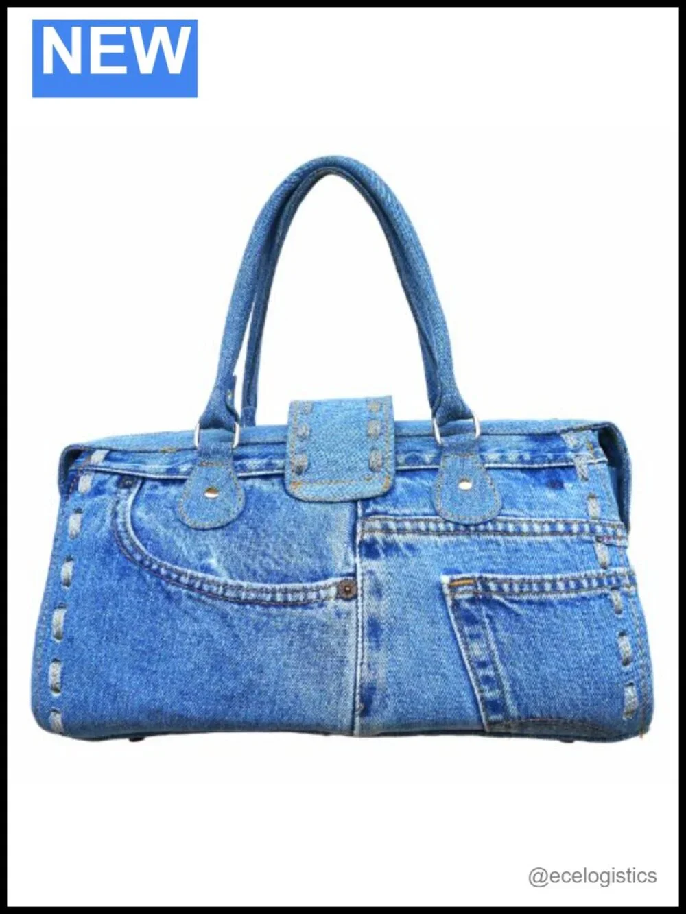 Upcycled Denim Doctor Style Top Handle Satchel Structured Handbag Purse